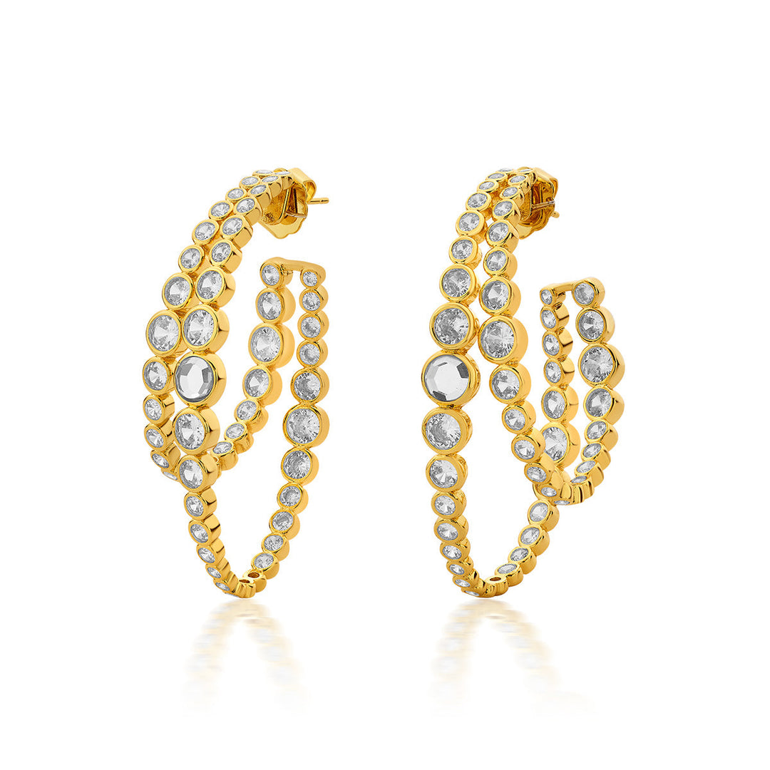 Aura Gold Double Hoop Earrings - Isharya | Modern Indian Jewelry