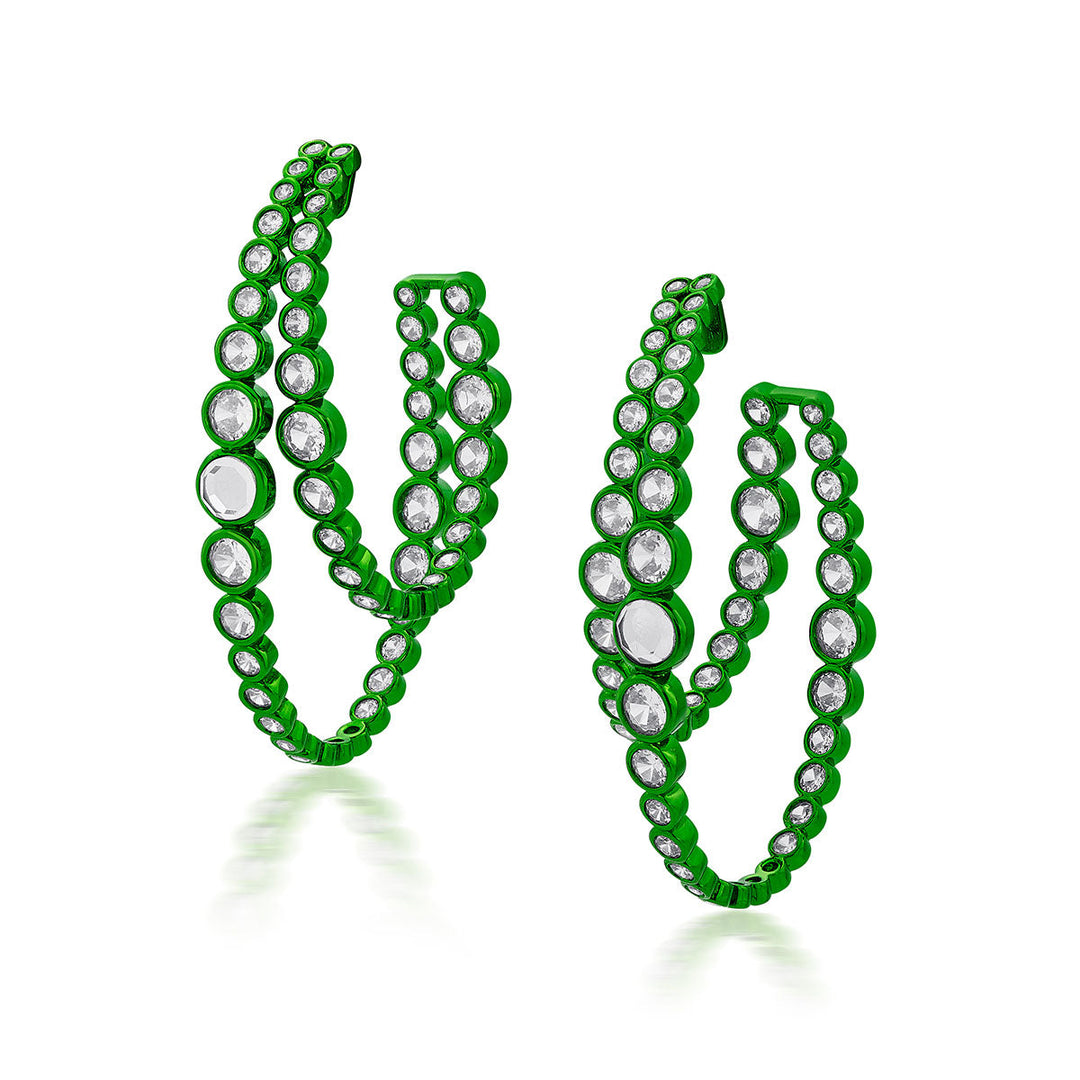 Parakeet Green Double Hoop Earrings - Isharya | Modern Indian Jewelry