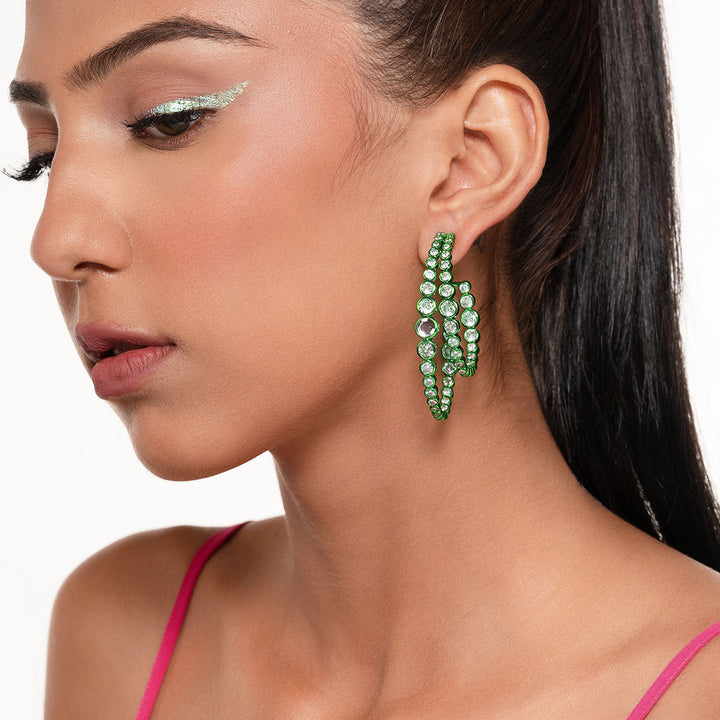 Parakeet Green Double Hoop Earrings - Isharya | Modern Indian Jewelry