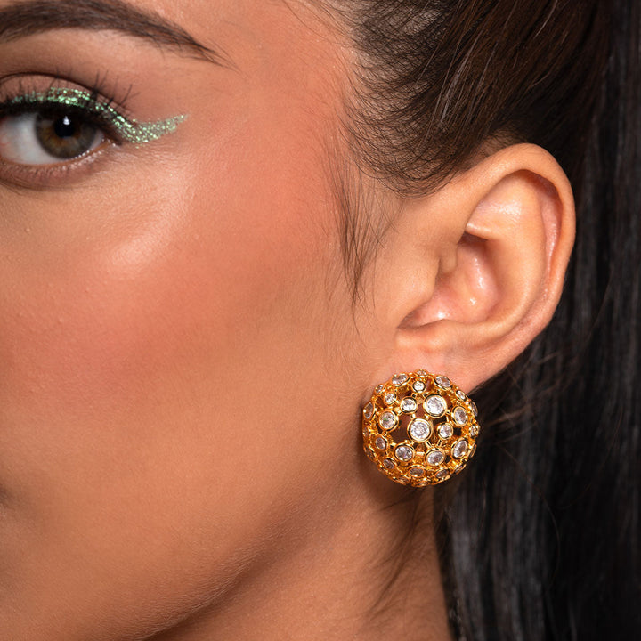 Aura Gold Mesh Stud Earrings - Isharya | Modern Indian Jewelry