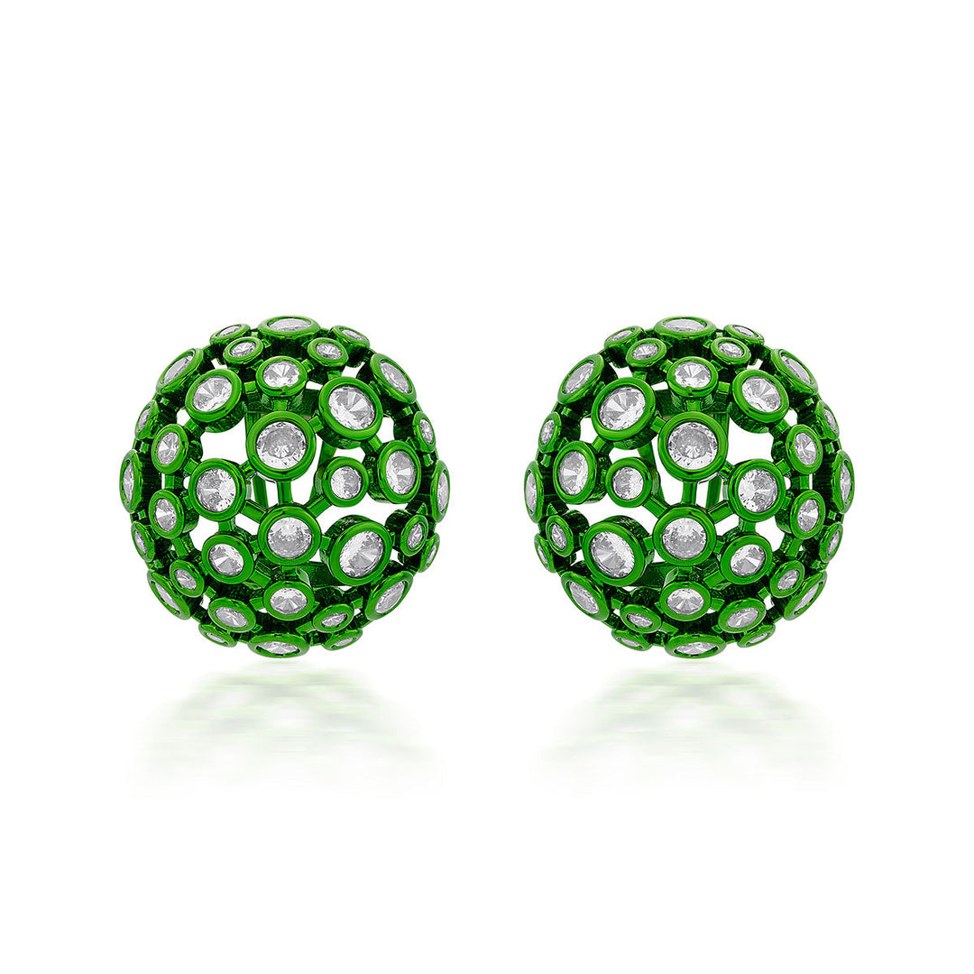 Parakeet Green Mesh Stud Earrings - Isharya | Modern Indian Jewelry