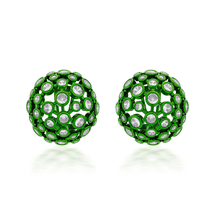 Parakeet Green Mesh Stud Earrings - Isharya | Modern Indian Jewelry