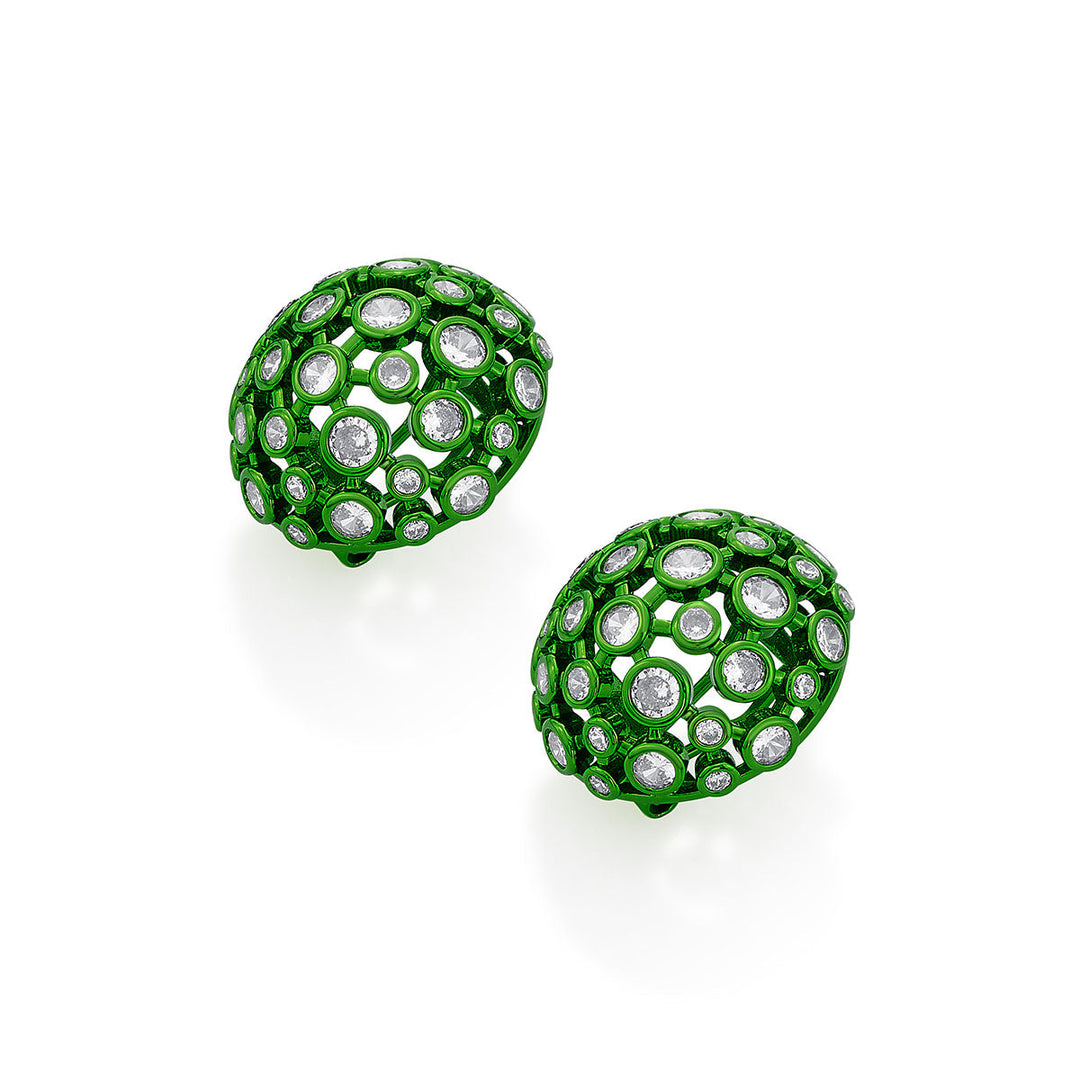 Parakeet Green Mesh Stud Earrings - Isharya | Modern Indian Jewelry