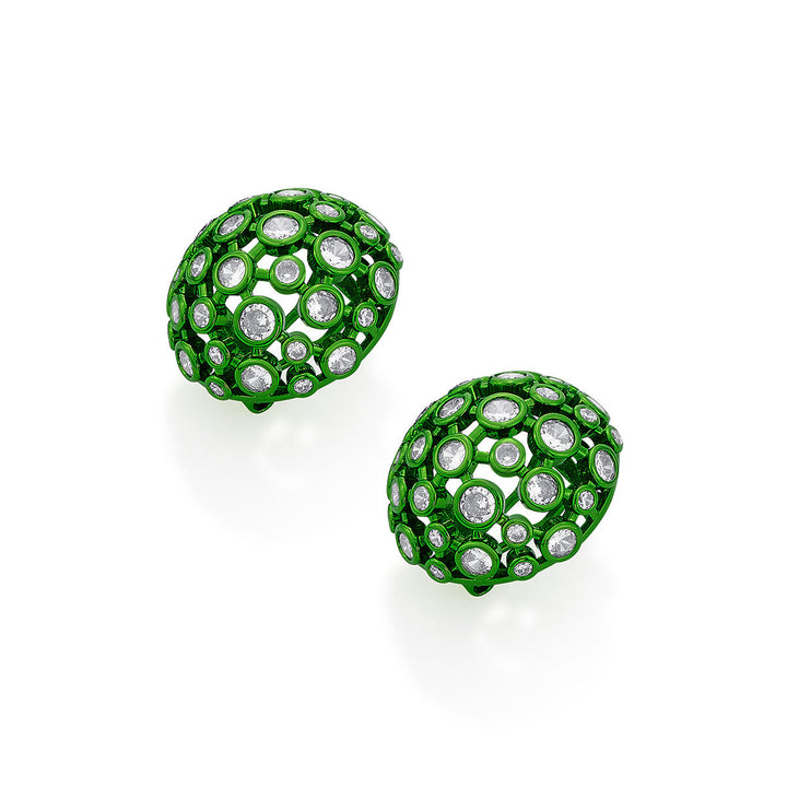 Parakeet Green Mesh Stud Earrings - Isharya | Modern Indian Jewelry