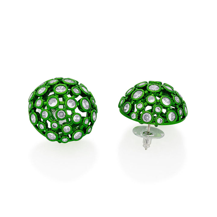Parakeet Green Mesh Stud Earrings - Isharya | Modern Indian Jewelry
