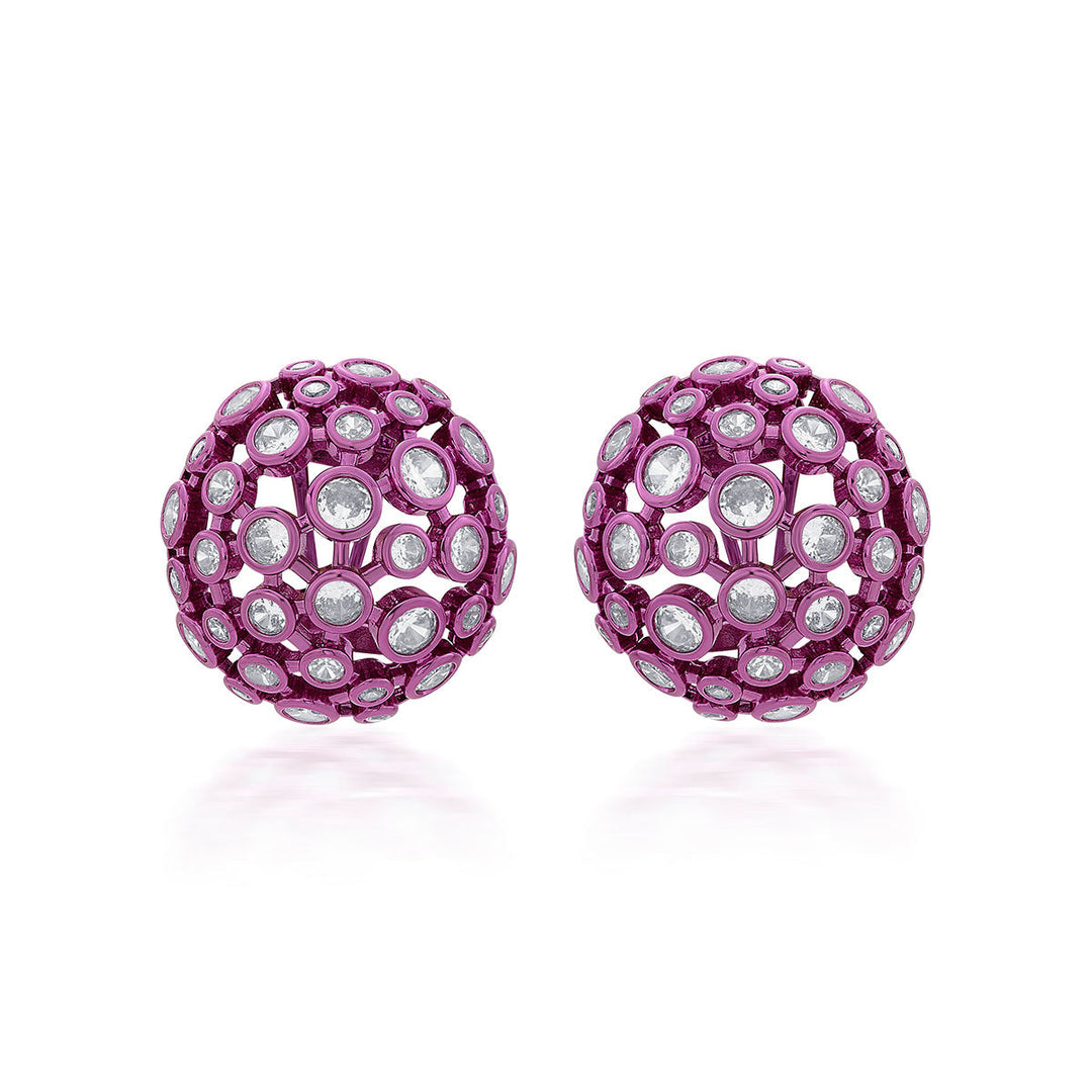 Rani Pink Mesh Stud Earrings - Isharya | Modern Indian Jewelry