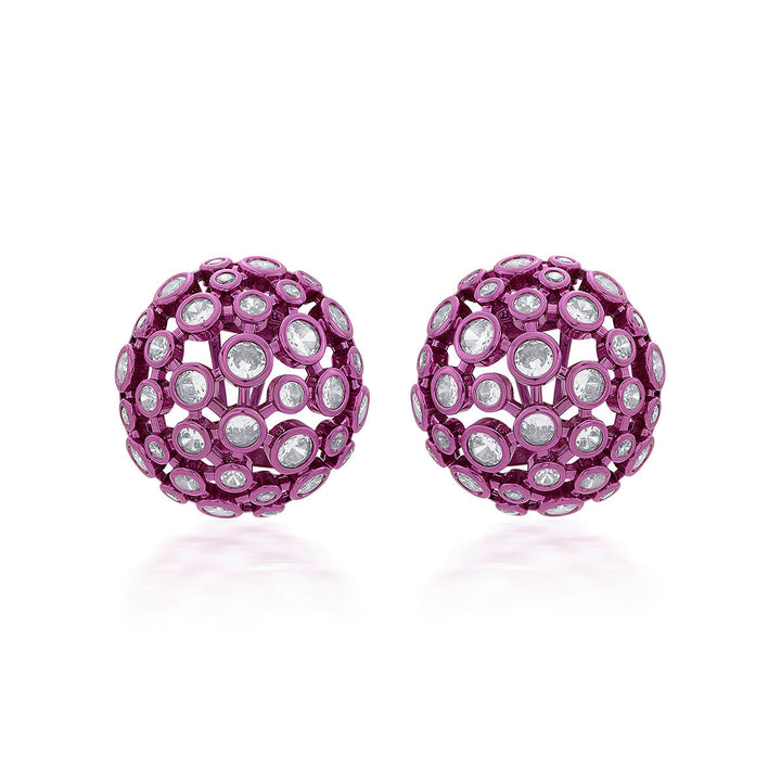 Rani Pink Mesh Stud Earrings - Isharya | Modern Indian Jewelry