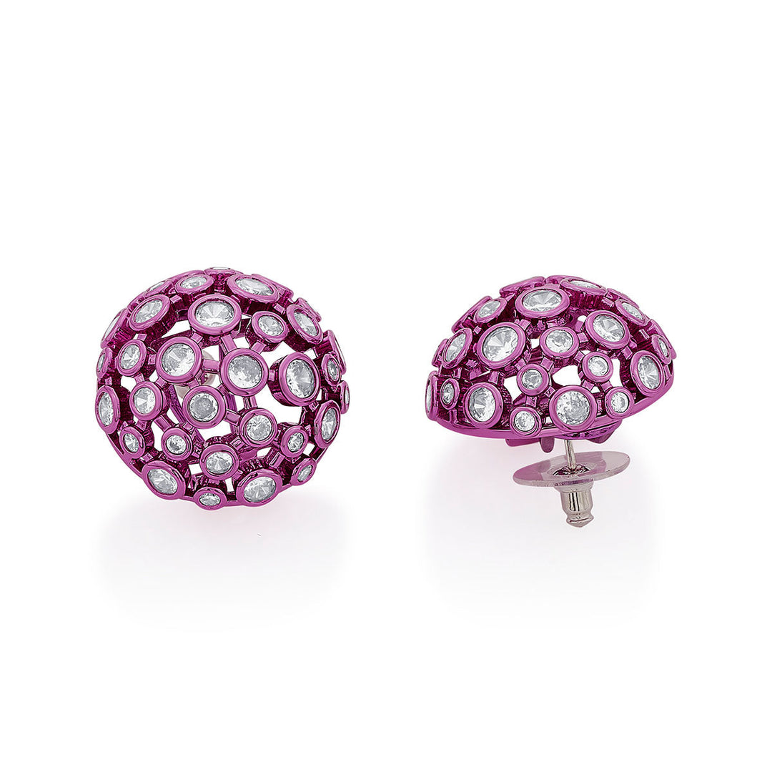 Rani Pink Mesh Stud Earrings - Isharya | Modern Indian Jewelry