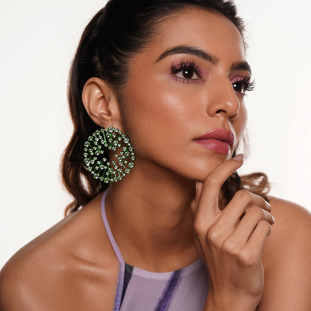 Parakeet Green Starburst Statement Earrings - Isharya | Modern Indian Jewelry