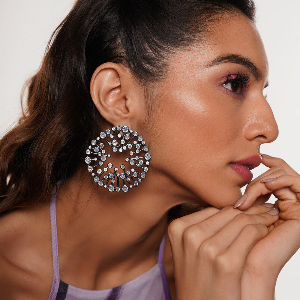 Aqua Blue Starburst Statement Earrings - Isharya | Modern Indian Jewelry