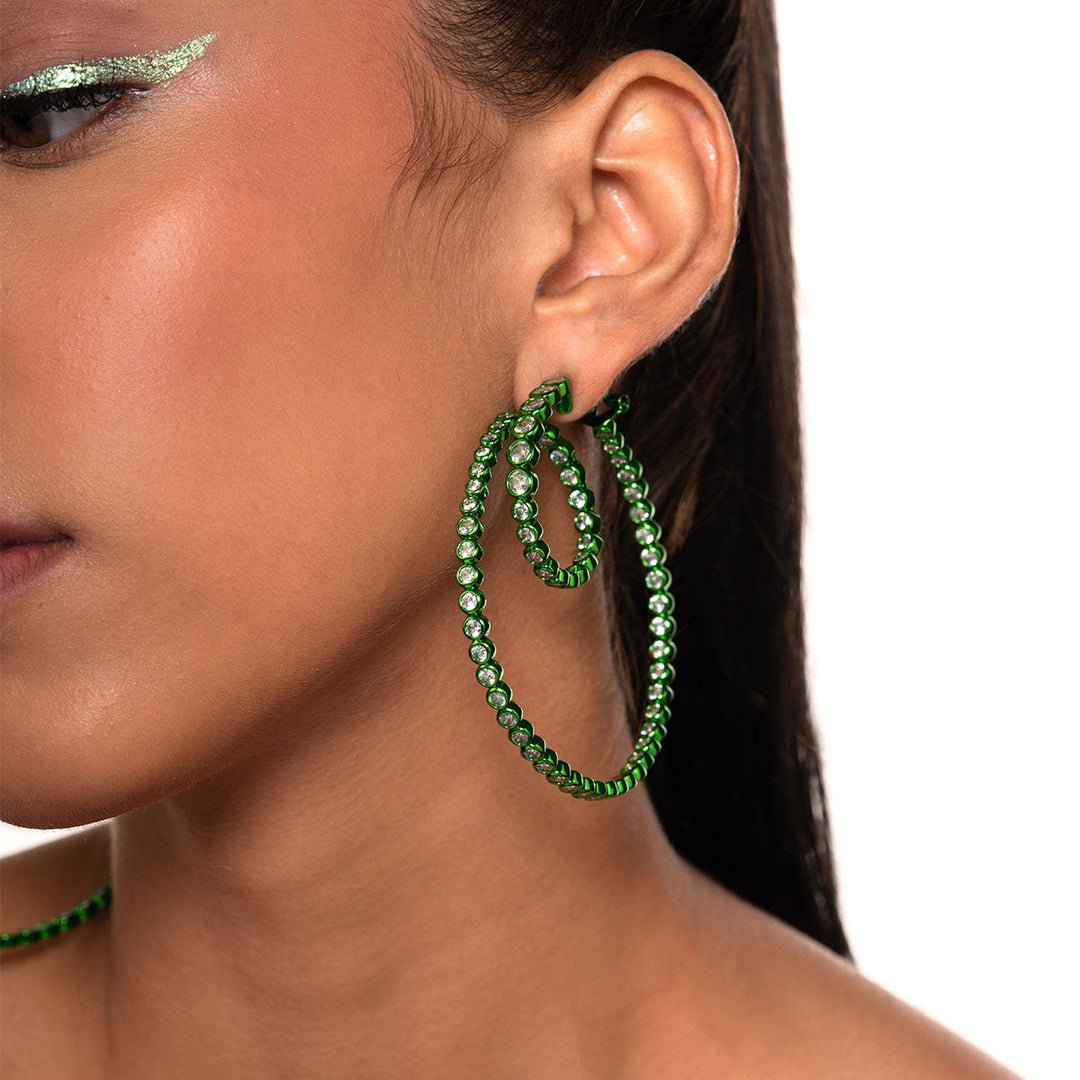 Parakeet Green Swirl Hoop Earrings - Isharya | Modern Indian Jewelry