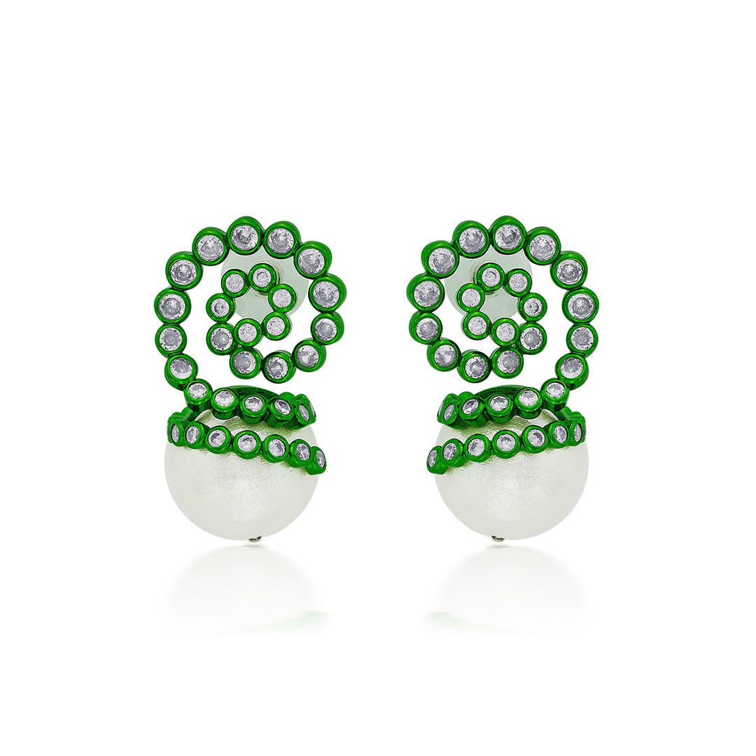 Parakeet Green Pearl Drop Earrings - Isharya | Modern Indian Jewelry
