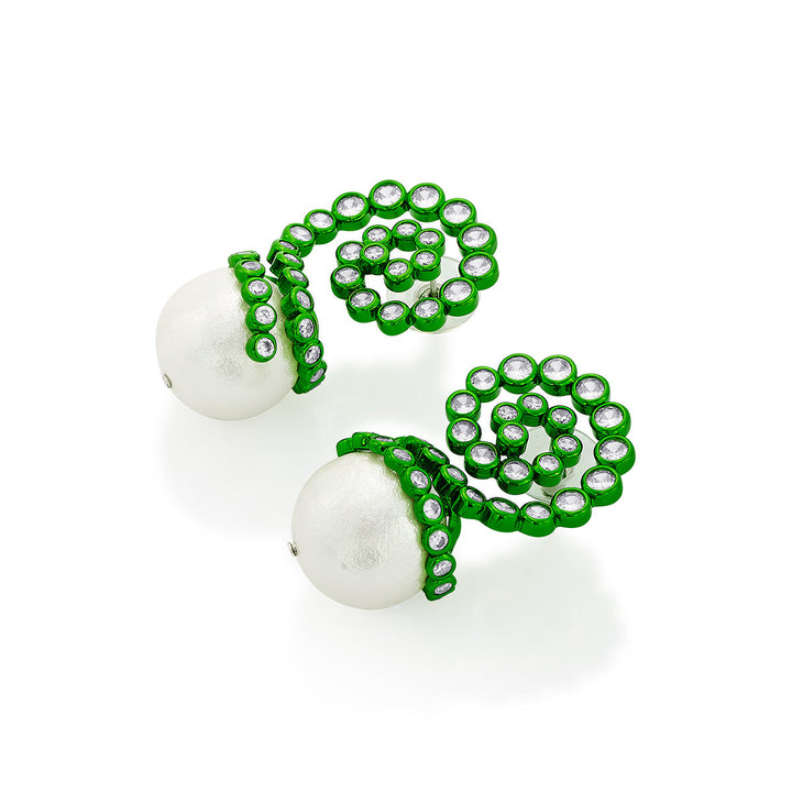 Parakeet Green Pearl Drop Earrings - Isharya | Modern Indian Jewelry