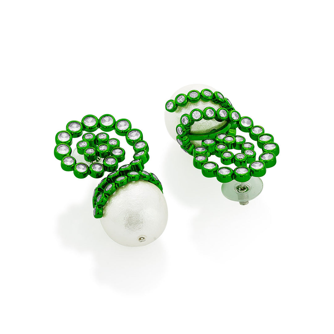 Parakeet Green Pearl Drop Earrings - Isharya | Modern Indian Jewelry