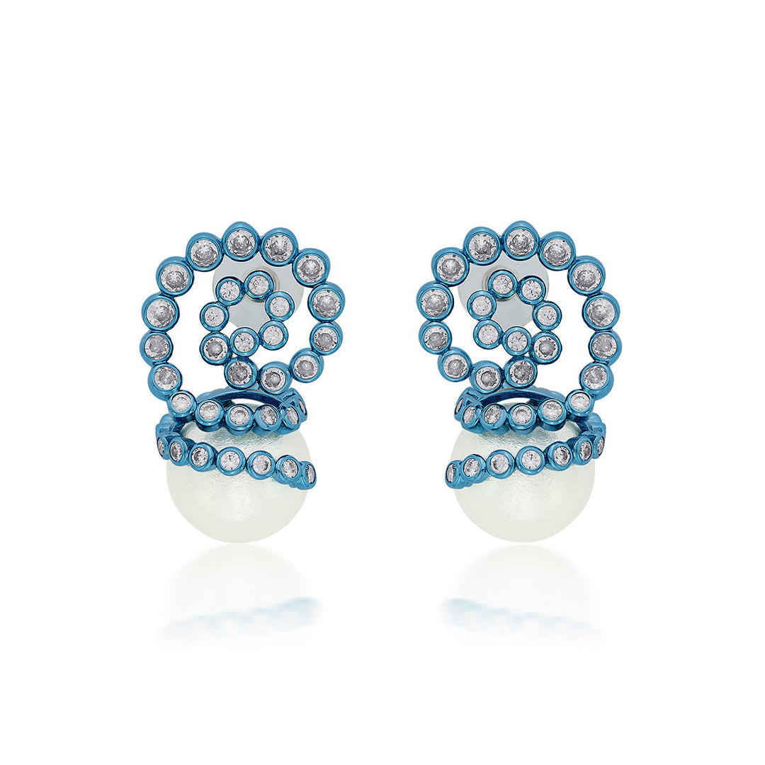 Aqua Blue Pearl Drop Earrings - Isharya | Modern Indian Jewelry