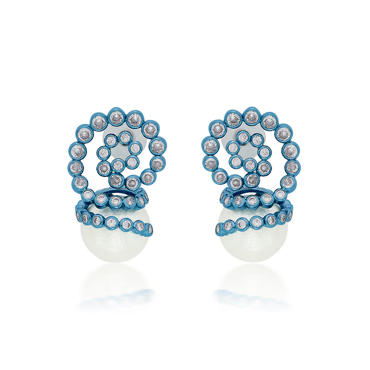 Aqua Blue Pearl Drop Earrings - Isharya | Modern Indian Jewelry