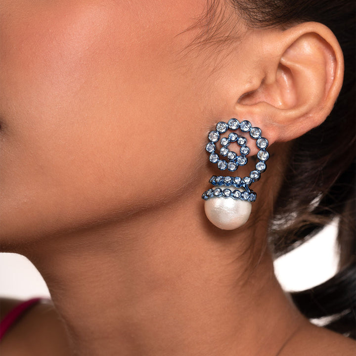 Aqua Blue Pearl Drop Earrings - Isharya | Modern Indian Jewelry