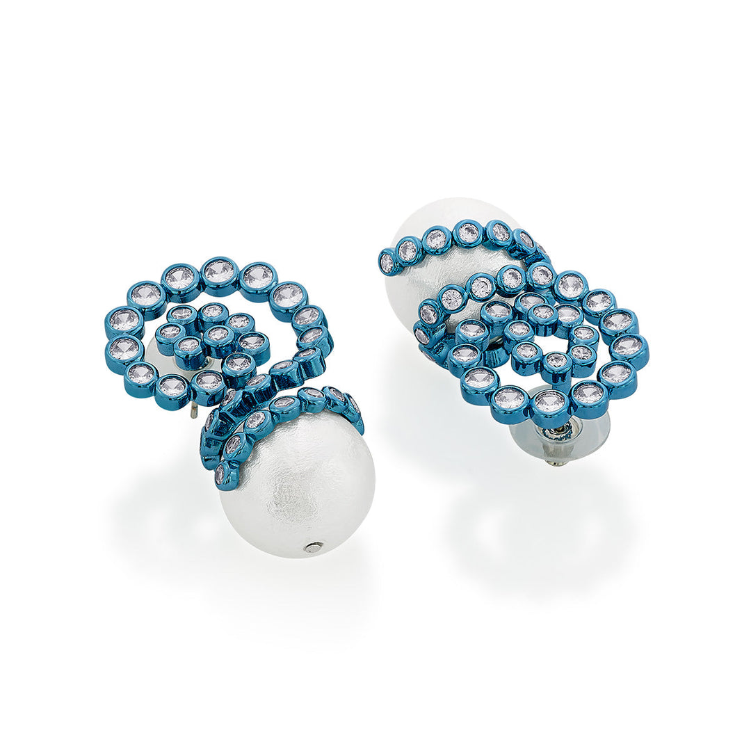 Aqua Blue Pearl Drop Earrings - Isharya | Modern Indian Jewelry