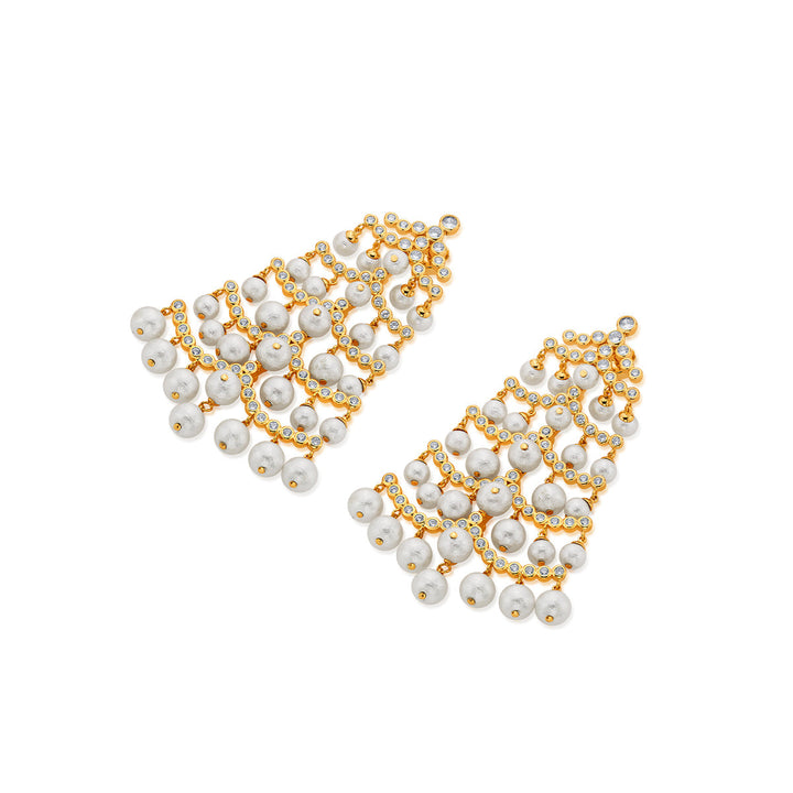 Pearl Crystal Waterfall Earrings - Isharya | Modern Indian Jewelry