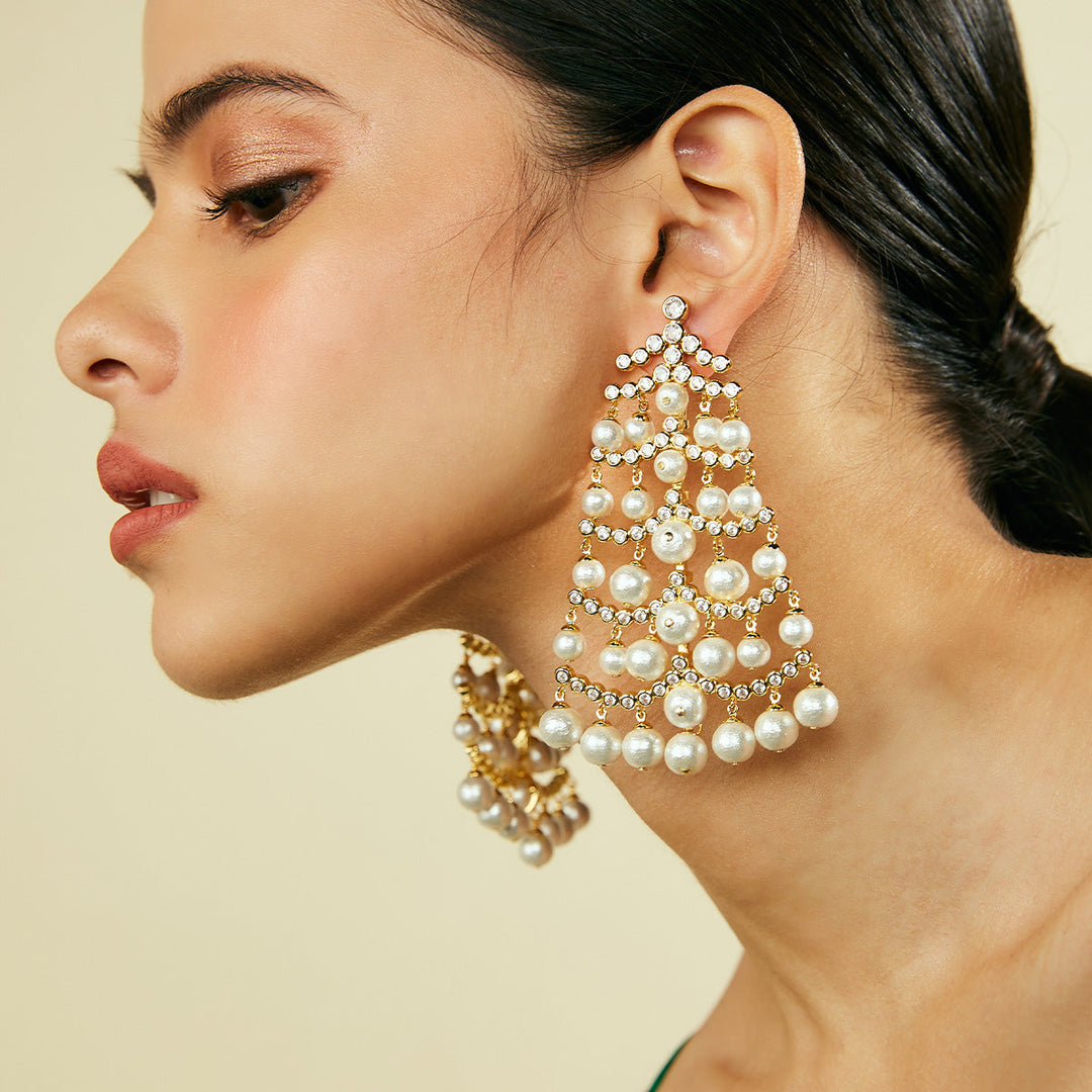 Pearl Crystal Waterfall Earrings - Isharya | Modern Indian Jewelry