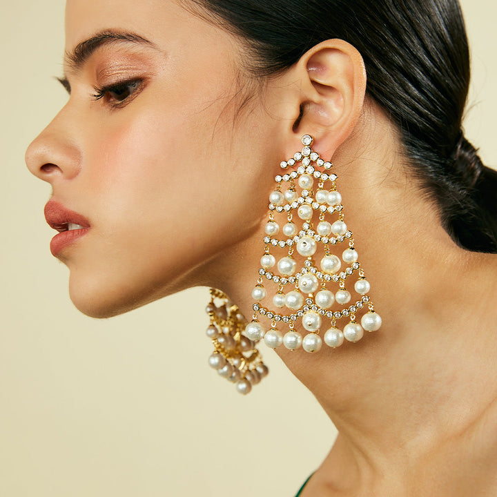 Pearl Crystal Waterfall Earrings - Isharya | Modern Indian Jewelry