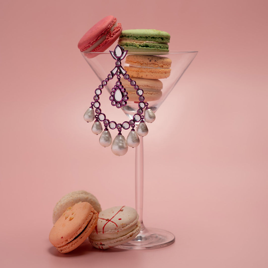 Rani Pink Elongated Crystal Pearl Earrings - Isharya | Modern Indian Jewelry
