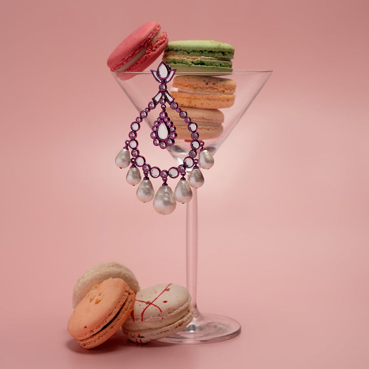 Rani Pink Elongated Crystal Pearl Earrings - Isharya | Modern Indian Jewelry