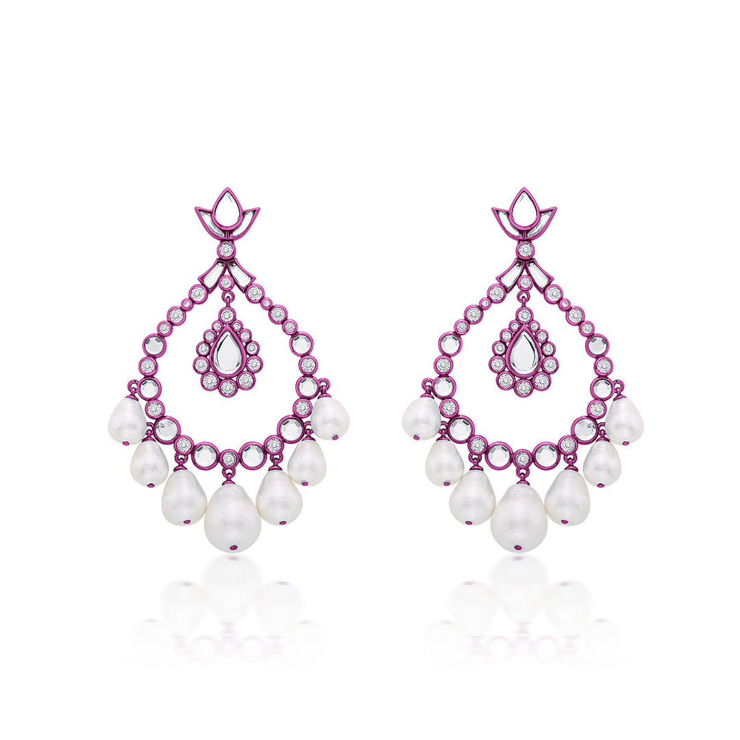 Rani Pink Elongated Crystal Pearl Earrings - Isharya | Modern Indian Jewelry