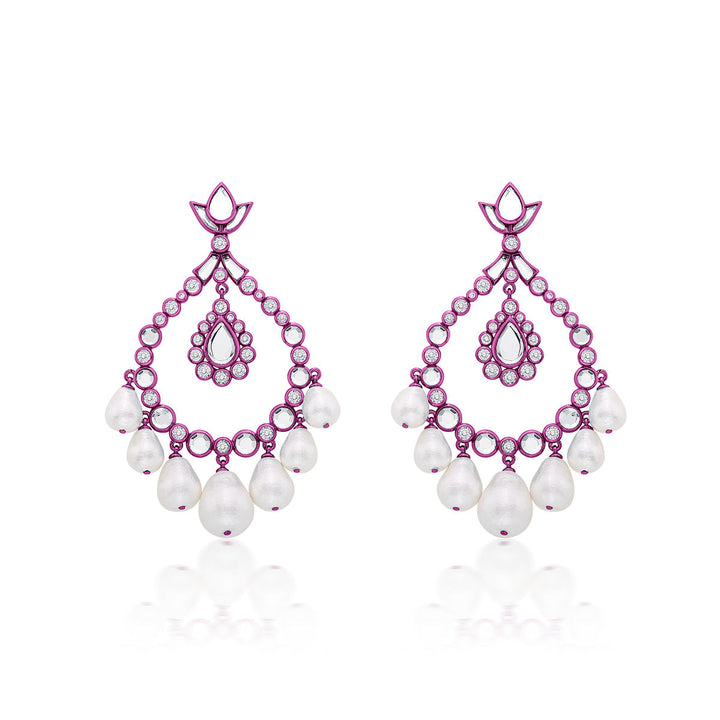 Rani Pink Elongated Crystal Pearl Earrings - Isharya | Modern Indian Jewelry