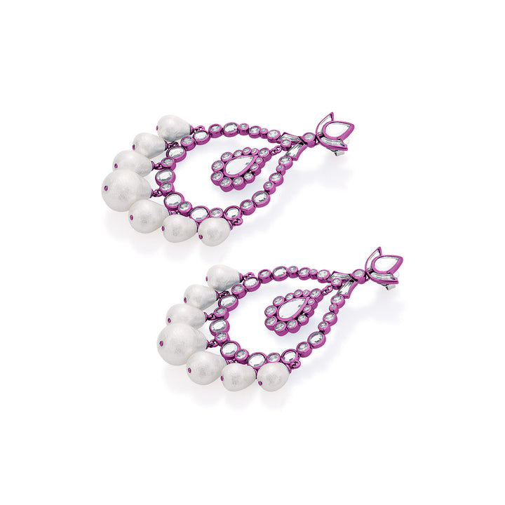 Rani Pink Elongated Crystal Pearl Earrings - Isharya | Modern Indian Jewelry