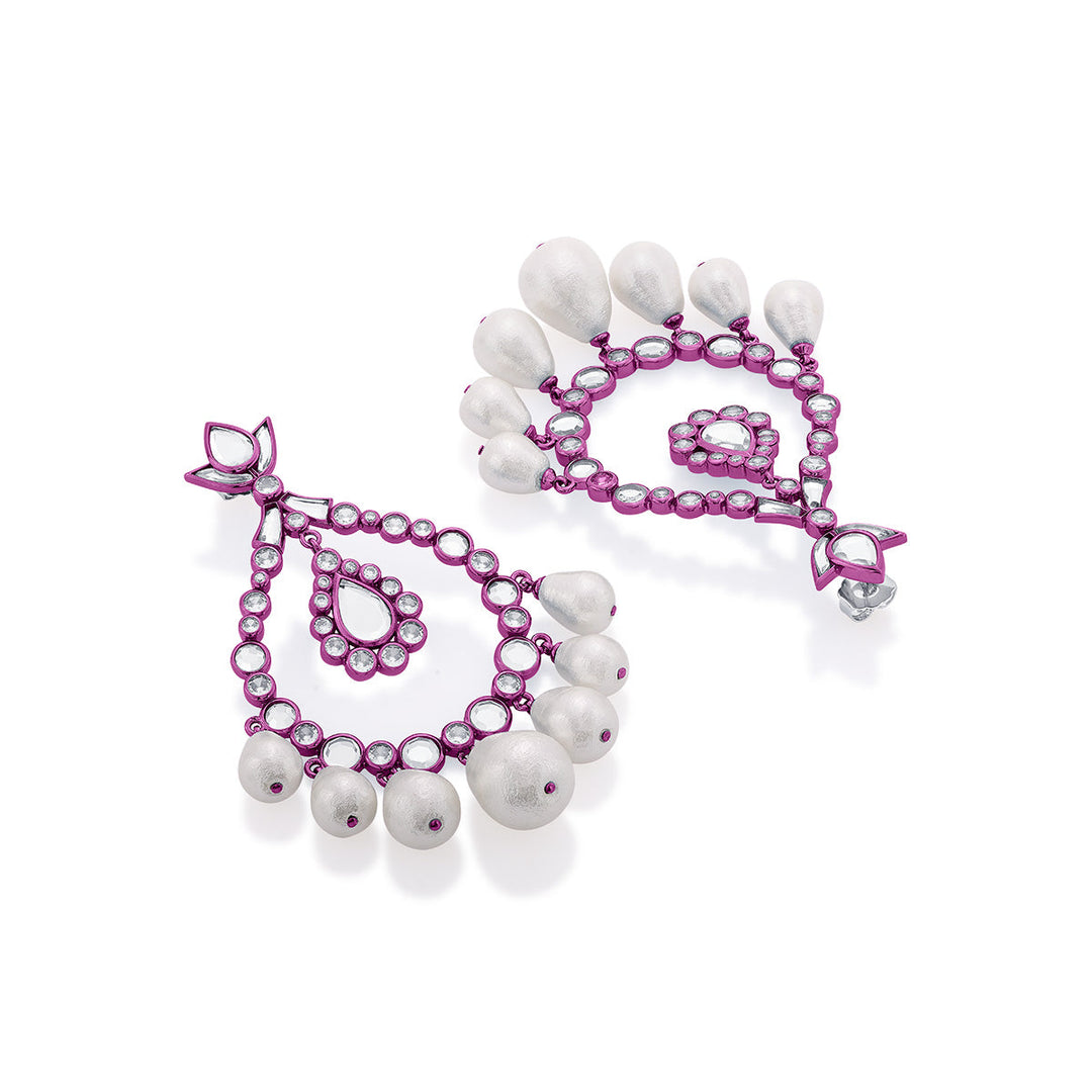 Rani Pink Elongated Crystal Pearl Earrings - Isharya | Modern Indian Jewelry