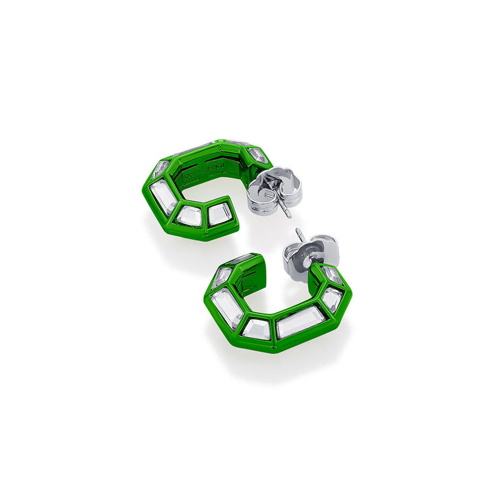 Parakeet Green Mirror Huggies - Isharya | Modern Indian Jewelry