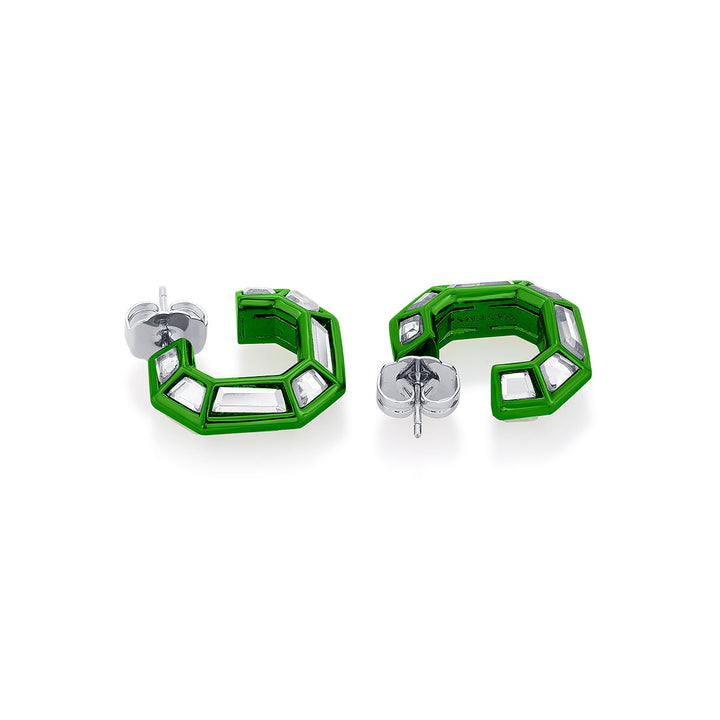 Parakeet Green Mirror Huggies - Isharya | Modern Indian Jewelry