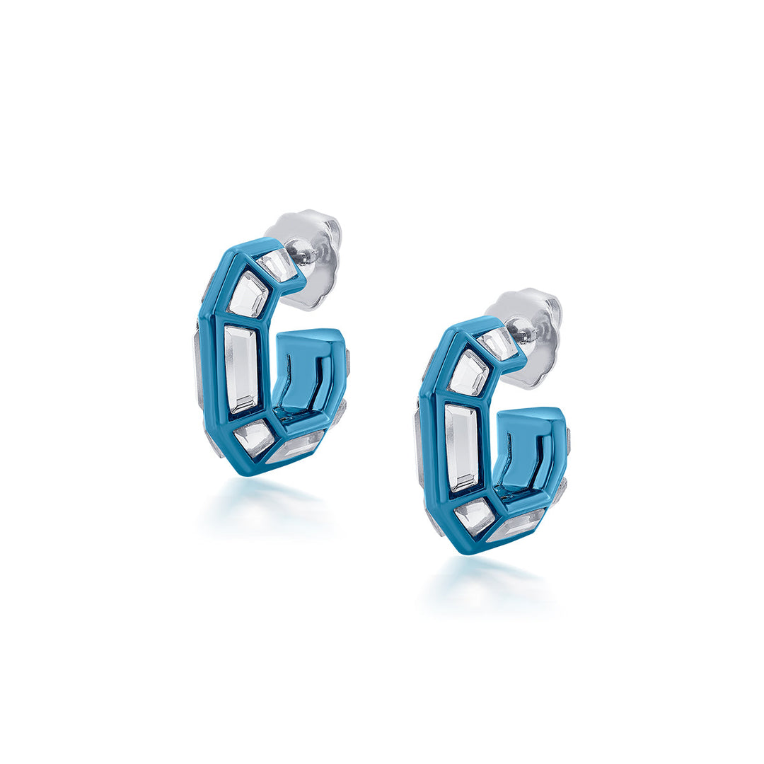 Aqua Blue Mirror Huggies - Isharya | Modern Indian Jewelry