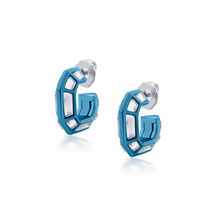 Aqua Blue Mirror Huggies - Isharya | Modern Indian Jewelry