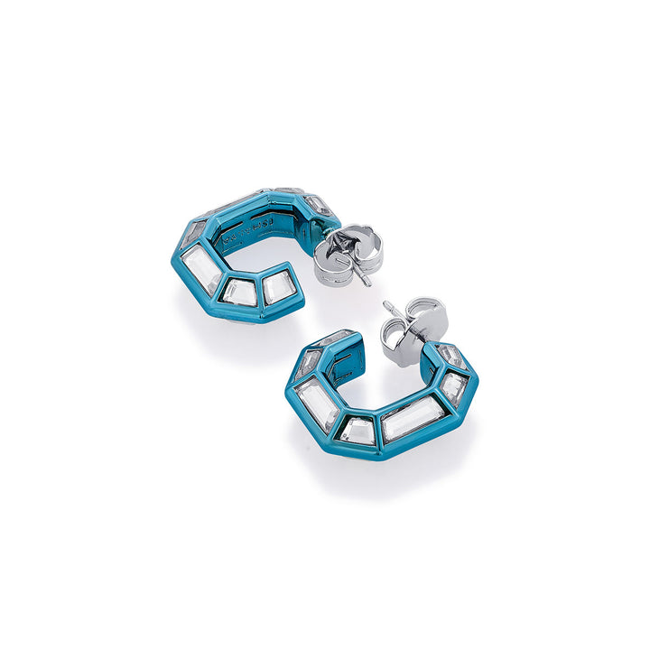 Aqua Blue Mirror Huggies - Isharya | Modern Indian Jewelry
