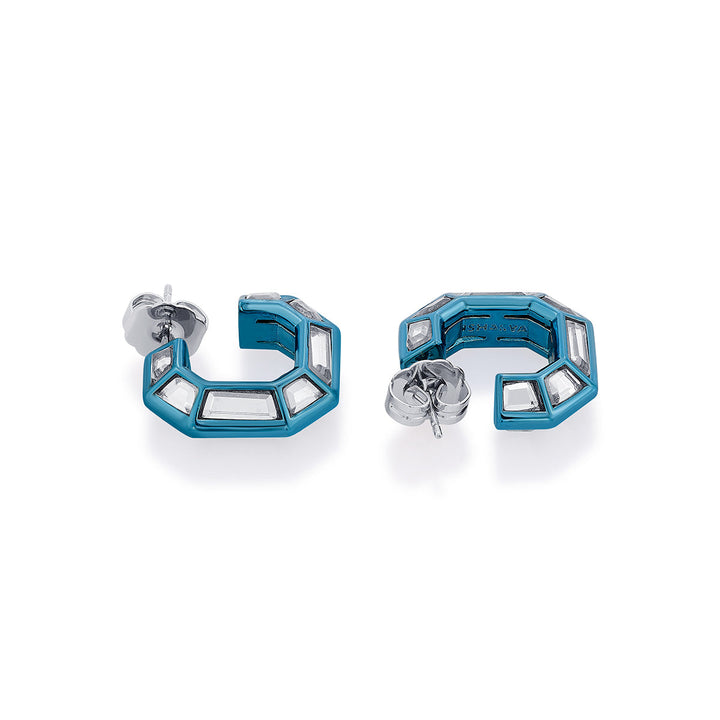 Aqua Blue Mirror Huggies - Isharya | Modern Indian Jewelry