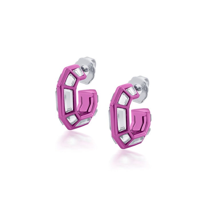 Rani Pink Mirror Huggies - Isharya | Modern Indian Jewelry