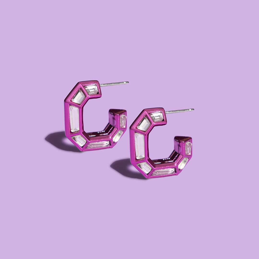 Rani Pink Mirror Huggies - Isharya | Modern Indian Jewelry