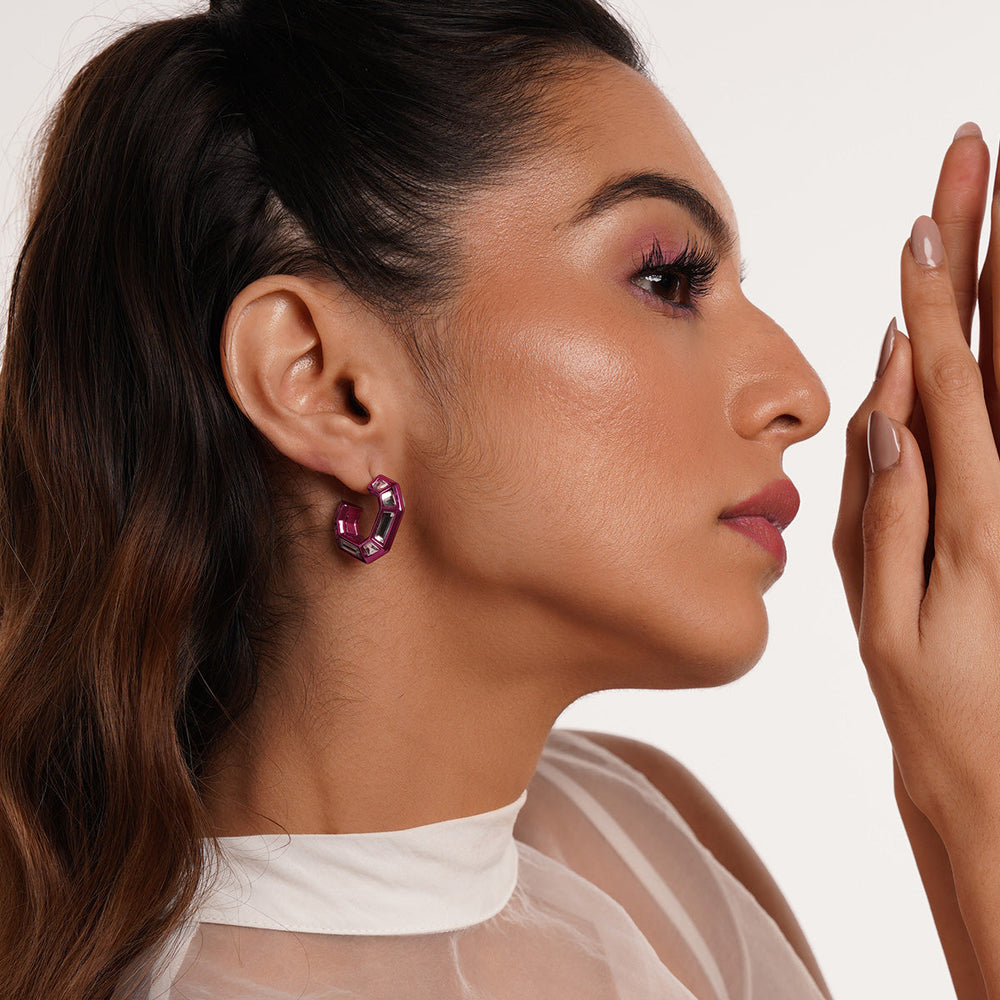 Rani Pink Mirror Huggies - Isharya | Modern Indian Jewelry