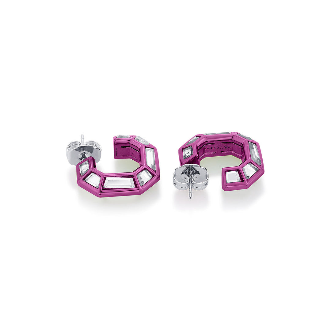 Rani Pink Mirror Huggies - Isharya | Modern Indian Jewelry