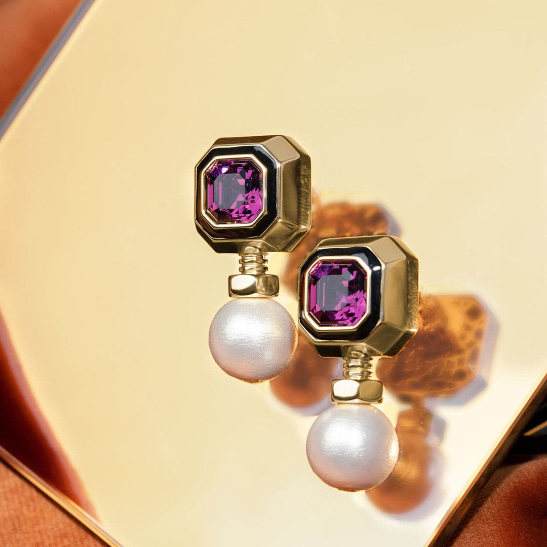 O’Keeffe Purple and Pearl Drop Earrings