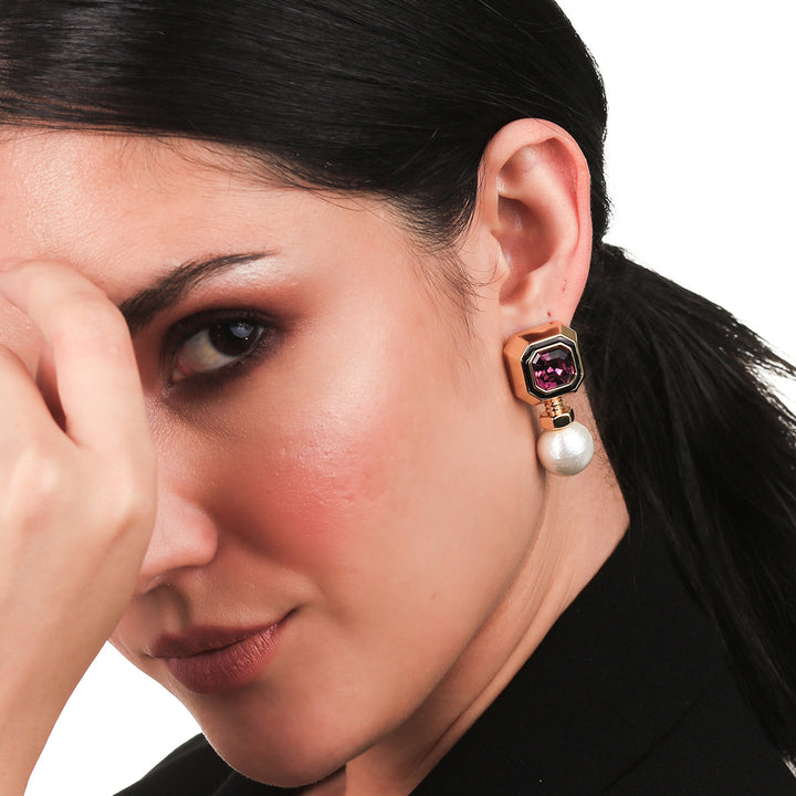 O’Keeffe Purple and Pearl Drop Earrings