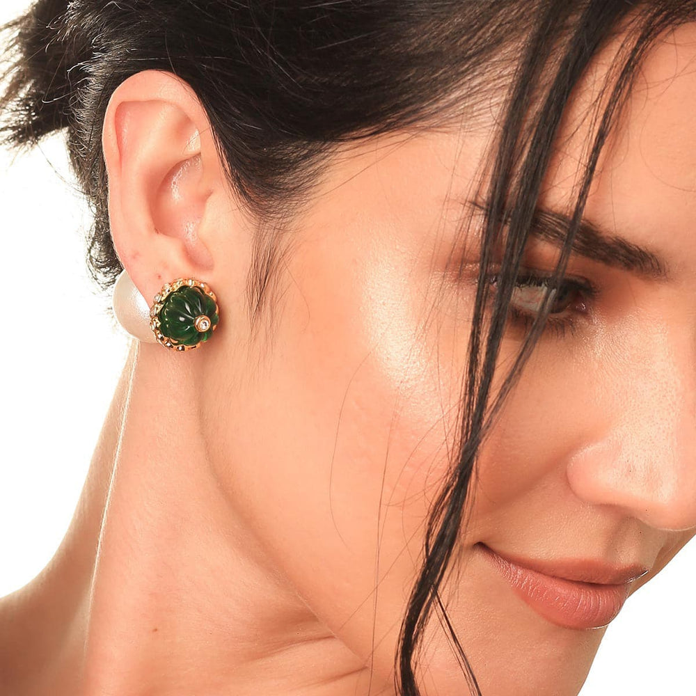 Seher CZ Pearl & Hydro Emerald Earrings - Isharya | Modern Indian Jewelry