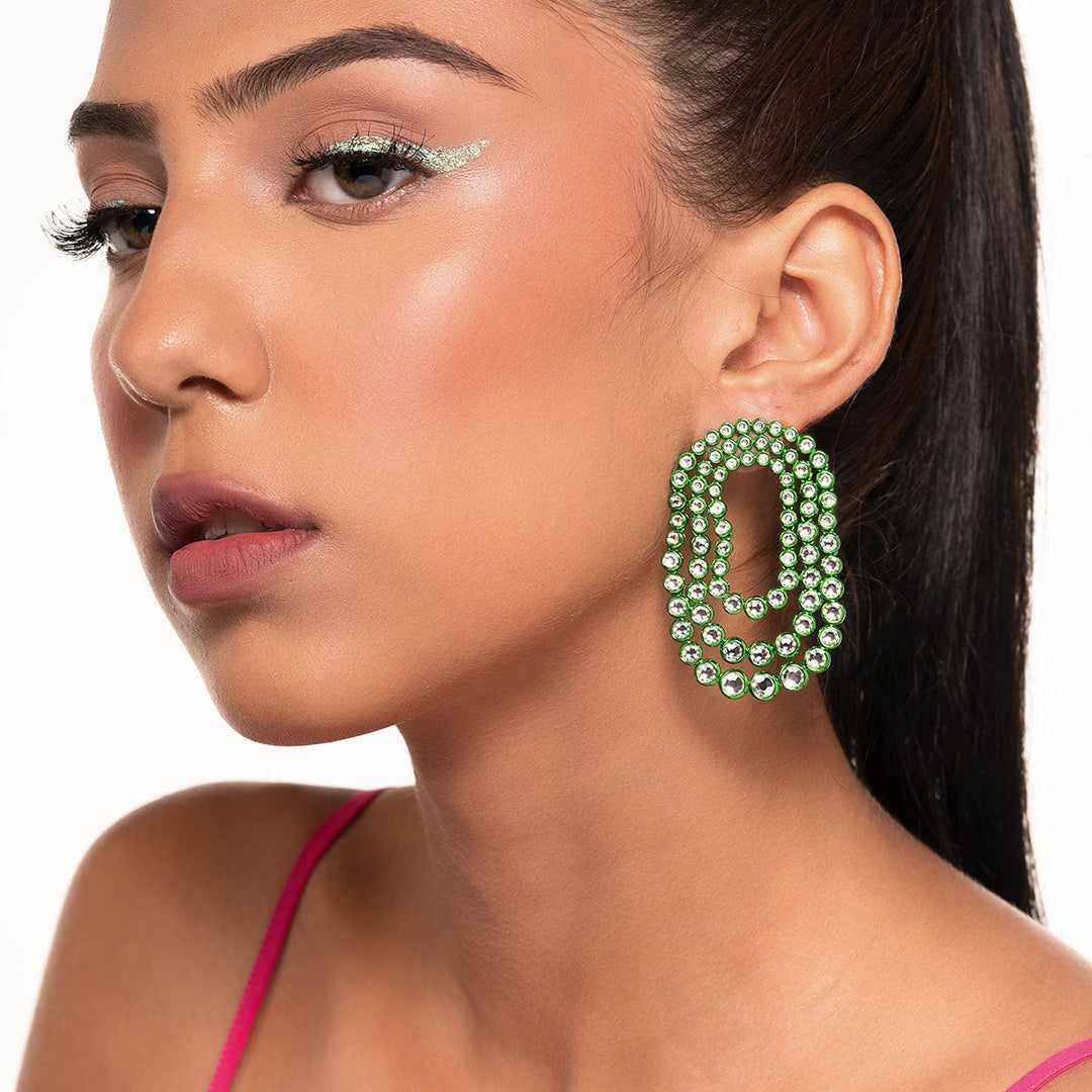 Parakeet Green Tri Layered Earrings - Isharya | Modern Indian Jewelry