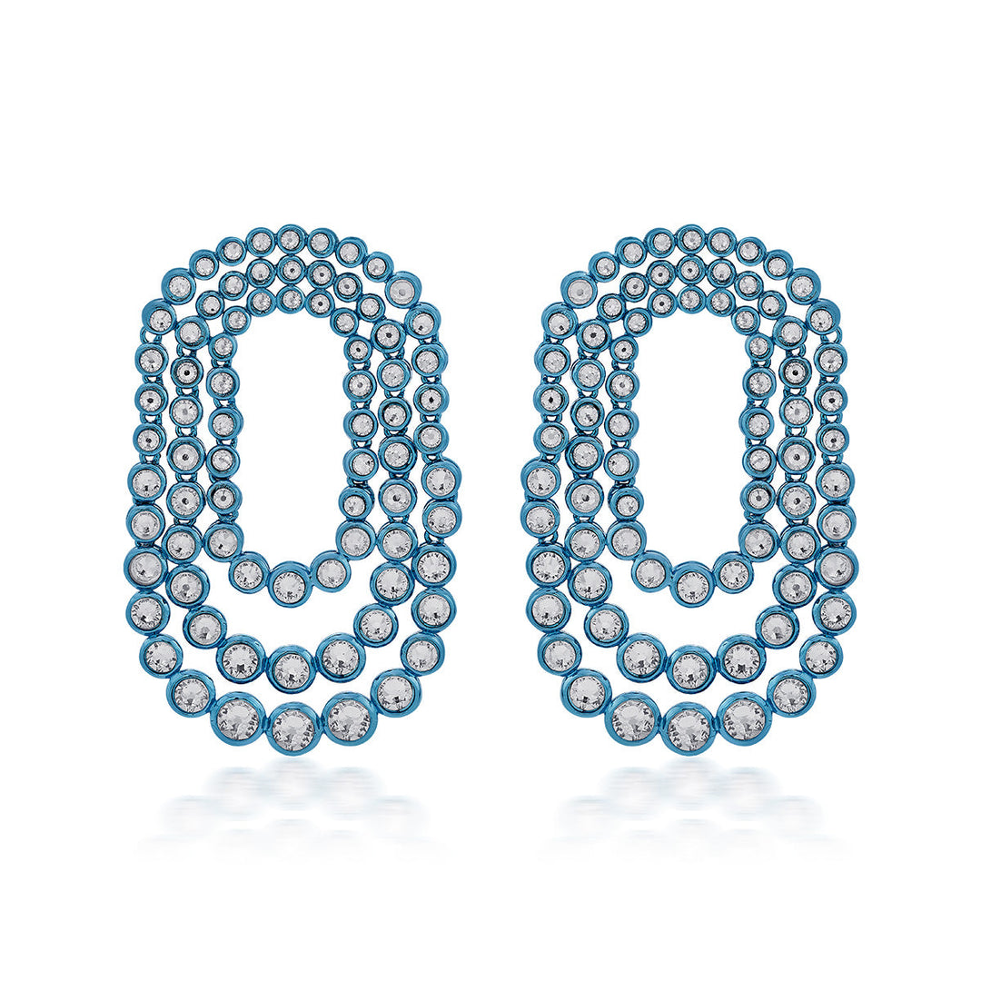 Aqua Blue Tri Layered Earrings - Isharya | Modern Indian Jewelry