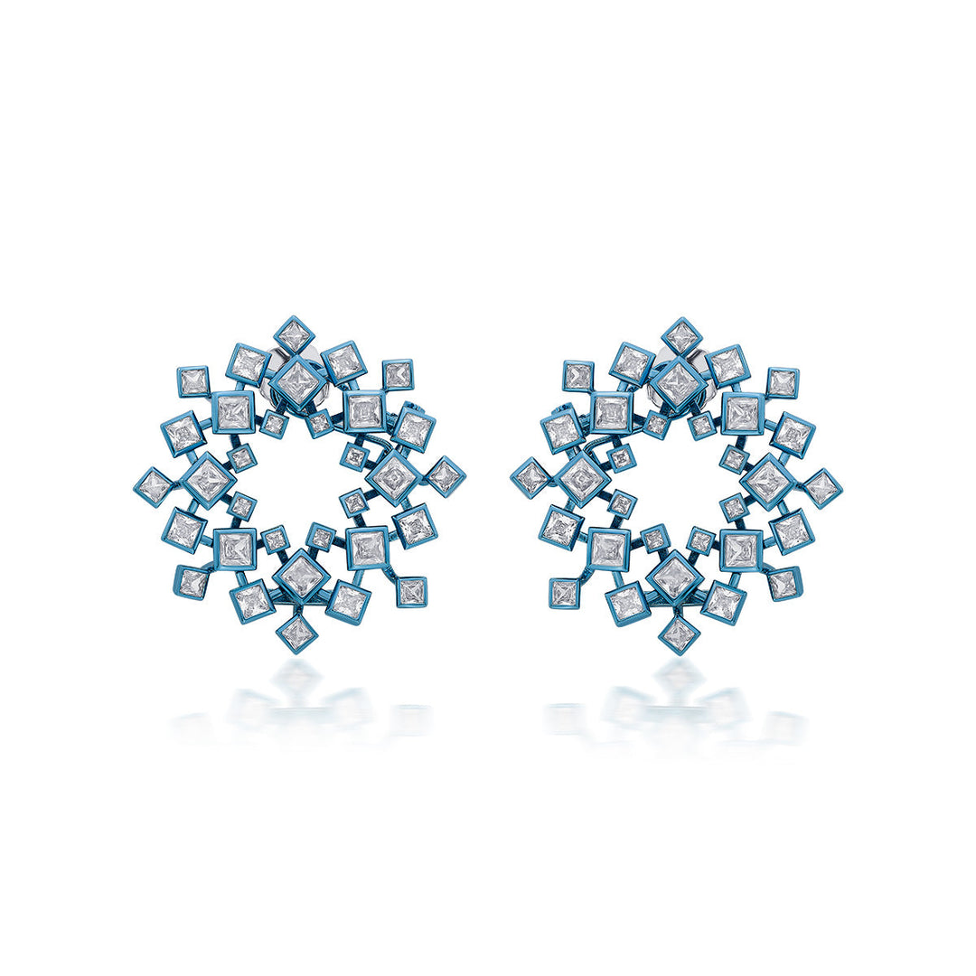 Aqua Blue Halo Earrings - Isharya | Modern Indian Jewelry
