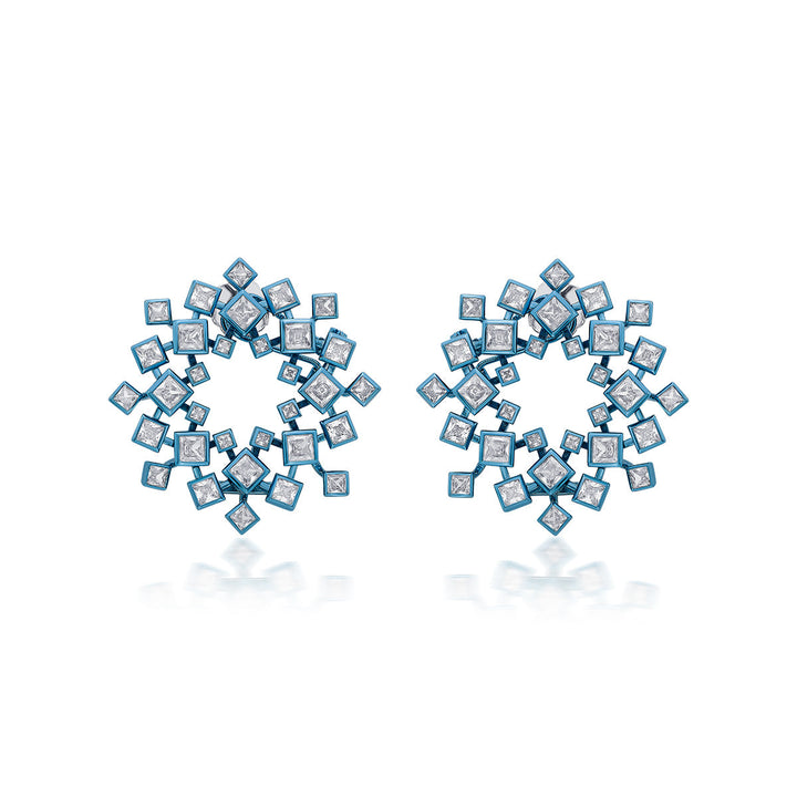 Aqua Blue Halo Earrings - Isharya | Modern Indian Jewelry