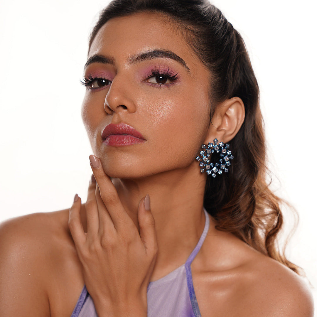 Aqua Blue Halo Earrings - Isharya | Modern Indian Jewelry