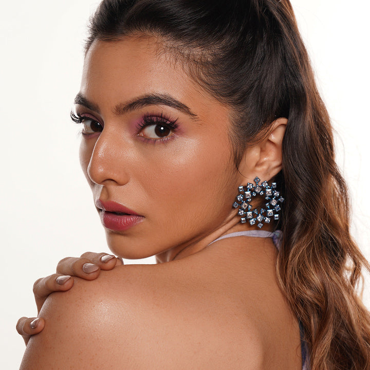 Aqua Blue Halo Earrings - Isharya | Modern Indian Jewelry